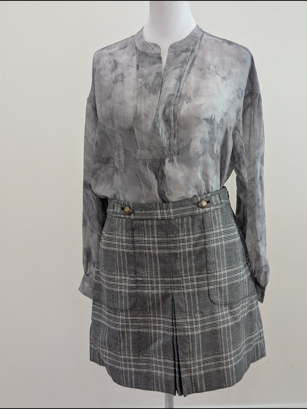 Vince Gray Marble Wash Long-Sleeve Blouse
